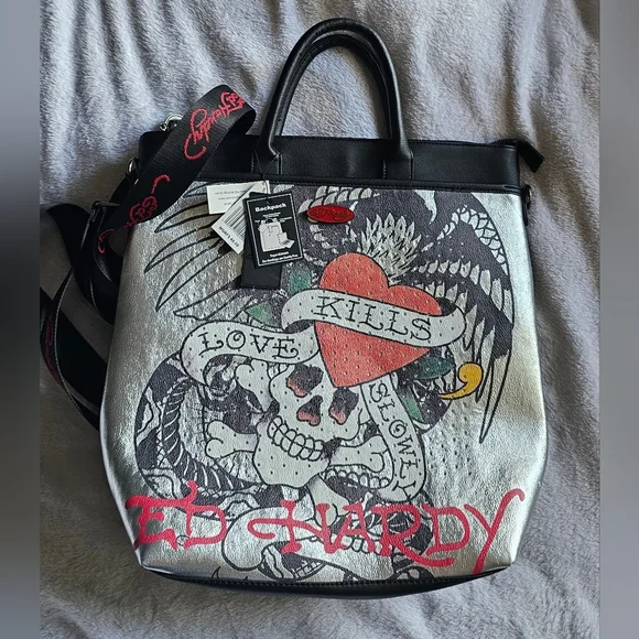 Ed Hardy Love Kills Slowly Backpack Tote - Picture 1 of 4